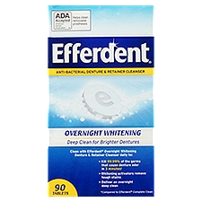 Efferdent Tablets, Overnight Whitening Anti-Bacterial Denture Cleanser, 90 Each