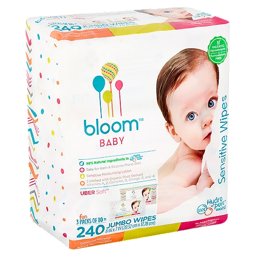 Bloom Baby Sensitive Jumbo Wipes, 80 count, 3 pack