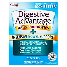 Schiff Digestive Advantage Daily Probiotics + Intensive Bowel Support Dietary Supplement, 32 count