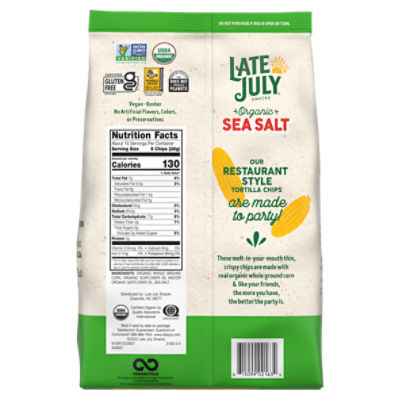 Late July Snacks Thin and Crispy Organic Tortilla Chips with Sea 