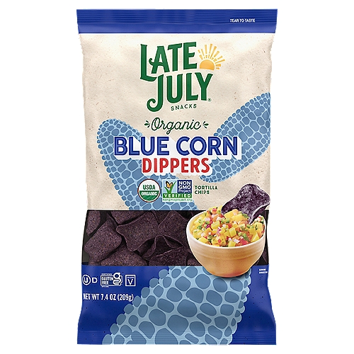 LATE JULY SNACKS Organic Blue Corn Dippers Tortilla Chips, 7.4 oz