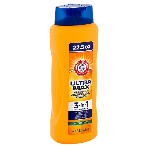 Arm & Hammer Ultra Max Fresh Scent 3-in-1 Body Wash, Shampoo and Conditioner, 22.5 fl oz
Refreshing and nourishing Arm & Hammer™ 3-in-1 is an all in one body wash, shampoo and conditioner that cleans, conditions and moisturizes. Specially formulated with the deodorizing power of Arm & Hammer™ Baking Soda, Arm & Hammer™ 3-in-1 wash will leave you feeling naturally fresh and clean.