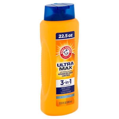 Arm & Hammer Ultra Max Cool Water 3-in-1 Body Wash, Shampoo and Conditioner, 22.5 fl oz
Refreshing and nourishing Arm & Hammer™ 3-in-1 is an all in one body wash, shampoo and conditioner that cleans, conditions and moisturizes. Specially formulated with the deodorizing power of Arm & Hammer™ Baking Soda, Arm & Hammer™ 3-in-1 wash will leave you feeling naturally fresh and clean.