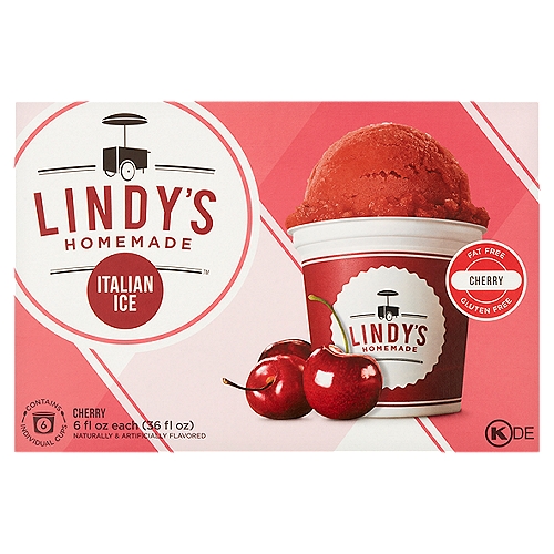 Lindy's Homemade Cherry Italian Ice, 6 fl oz, 6 count