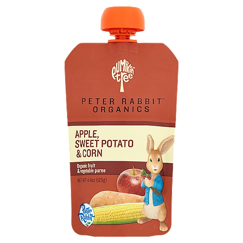Pumpkin Tree Peter Rabbit Organics Apple, Sweet Potato & Corn Fruit & Vegetable Puree, 4.4 oz
Apple, Sweet Potato & Corn Organic Fruit & Vegetable Puree

Whether it's the morning rush or after school club, our squeezy pouches are ideal to carry in your bag for snack time.