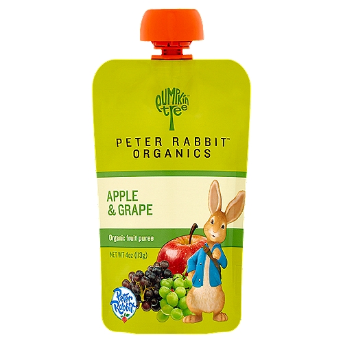 Pumpkin Tree Peter Rabbit Organics Apple & Grape Organic Fruit Puree, 4 ozWhether it's the morning rush or after school club, our squeezy pouches are ideal to carry in your bag for snack time.