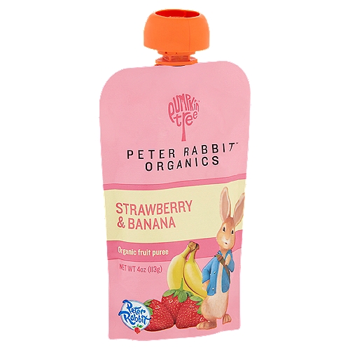 Pumpkin Tree Peter Rabbit Organics Strawberry & Banana Organic Fruit Puree, 4 oz
Whether it's the morning rush or after school club, our squeezy pouches are ideal to carry in your bag for snack time.