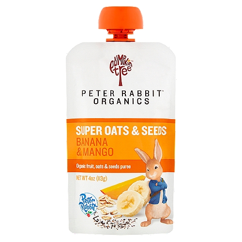 Pumpkin Tree Peter Rabbit Organics Banana & Mango Organic Fruit, Oats & Seeds Puree, 4 oz
Just Fruit, Oats, Chia & Quinoa - an ideal snack for busy little ones at any time of the day.