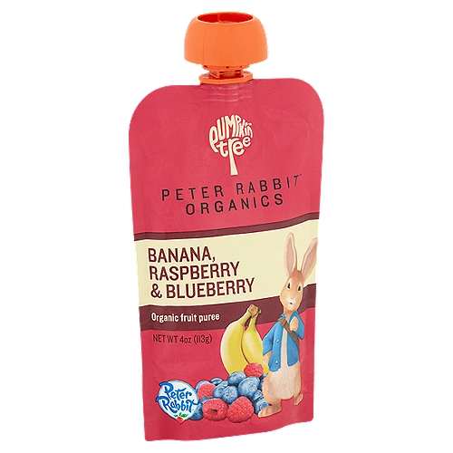 Pumpkin Tree Peter Rabbit Organics Banana, Raspberry & Blueberry Organic Fruit Puree, 4 oz
Whether it's the morning rush or after school club, our squeezy pouches are ideal to carry in your bag for snack time.