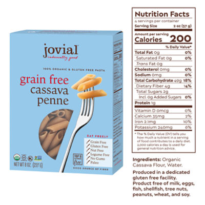 Jovial Organic Grain Free Cassava Penne Organic Gluten Free Pasta