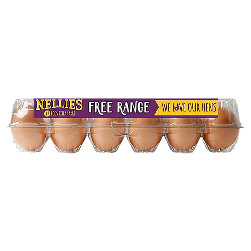 Nellie's Extra Large Free Range Eggs, 12 count, 27 oz
Fresh Brown Eggs

No added hormones & no antibiotics(1)
(1)All eggs are produced without added hormones.
No antibiotics were used in the production of these eggs.