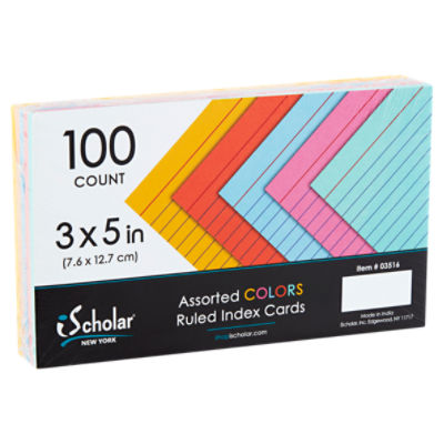 iScholar New York Assorted Colors Ruled Index Cards, 100 count