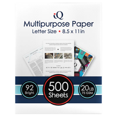 iQ Multipurpose Copy Paper 8.5" x11" 500CT 92/20, 500 Each