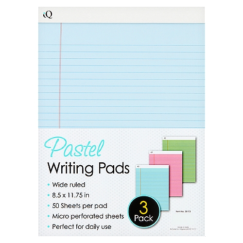 IQ Pastel Writing Pads, 50 sheets, 3 count