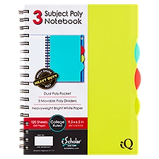 iScholar New York iQ College Ruled 3 Subject Poly Notebook, 120 sheets, 120 Each