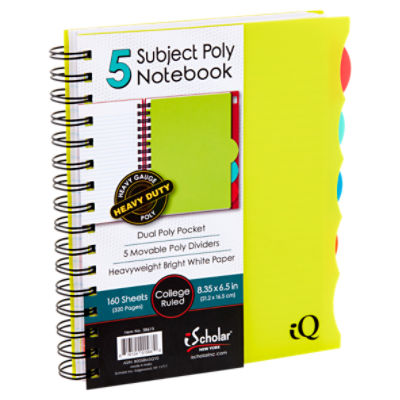 iScholar New York iQ College Ruled 5 Subject Poly Notebook, 160 sheets