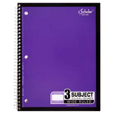 iScholar New York 3 Subject Wide Ruled Notebook, 120 sheets