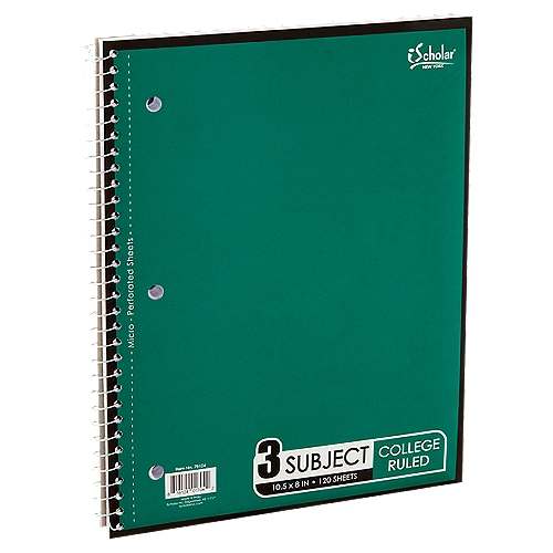 iScholar New York College Ruled 3 Subject Notebook, 120 sheets