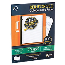  iScholar New York 20 lb Heavyweight Reinforced College Ruled Paper, 100 count, 100 Each