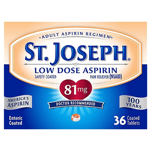 St. Joseph Low Dose Aspirin Coated Tablets, 81 mg, 36 count