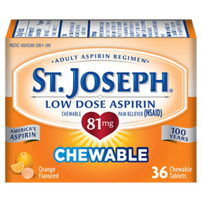 St. Joseph Low Dose Aspirin Orange Flavored Chewable Tablets, 81 mg, 36 ...