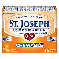 St. Joseph Low Dose Aspirin Orange Flavored Chewable Tablets, 81 mg, 36 count, 1 Each