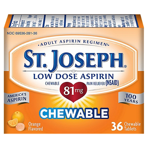 St. Joseph Low Dose Aspirin Orange Flavored Chewable Tablets, 81 mg, 36 count