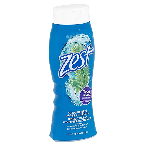 Zest Ocean Breeze with Sea Minerals Invigorating Body Wash, 18 fl oz
Invigorating Zest Ocean Breeze gets you ready for the day and keeps you feeling fresh. Enhanced with Sea Minerals, the revitalizing lather leaves skin feeling smooth and hydrated.

MoodBoost™
This Ocean Breeze fragrance, with innovative mood-enhancing scent technology, is proven to help you feel invigorated after every shower.
Don't just smell good, feel good!