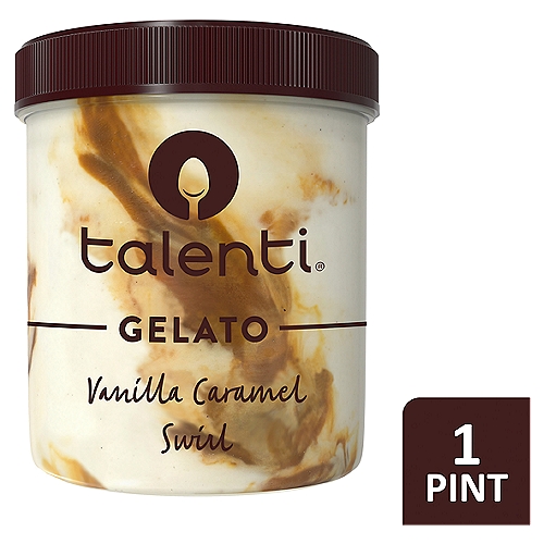 Talenti Gelato Vanilla Caramel Swirl 1 pint
Talenti Gelato makes delicious, indulgent gelatos, sorbettos and frozen desserts with special ingredients, crafted just for you. We start with fresh milk and pure cane sugar-absolutely never high-fructose corn syrup to craft our frozen dairy desserts. We then add the finest ingredients sourced from all around the world and slow cook the gelato to slightly caramelize the flavors for a one-of-a-kind tasting experience. And because we don't add extra air into the product, you'll enjoy a richer flavor with the denser consistency of real Italian gelato. For Talenti's Vanilla Caramel Swirl gelato frozen dessert, we source our vanilla beans from Madagascar and slow cooked in milk and cream for a caramelized vanilla gelato base. All of this makes for the most pure, intense vanilla gelato. After we have our deep vanilla base, we swirl in our signature Argentine dulce de leche. We get our dulce de leche from our friend Mario's mom's recipe from Argentina. Argentinian dulce de leche is like caramel, but richer and creamier. Even better, all our treats are milk-based rather than cream-based, so they are lower in fat. We package it in clear, recyclable, BPA-free jars to keep it fresh and to give you a peek inside. When you're done, reuse the clear jar anyway you like. Try all our 40 gelato flavors and discover your favorite!