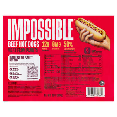 Impossible Beef Hot Dogs, 6 count, 10 oz