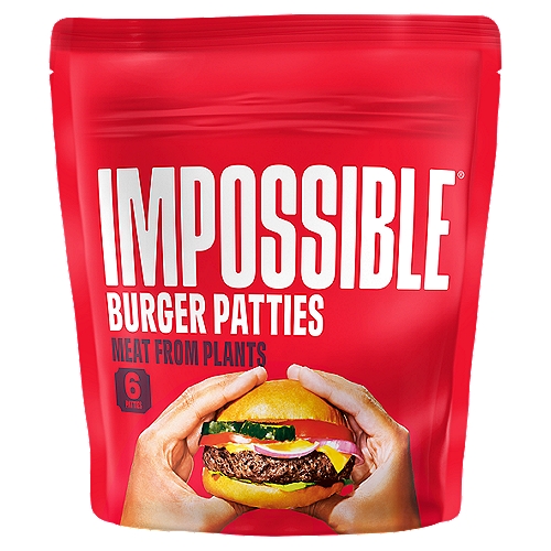 Impossible Burger Patties, 6 count, 24 oz
33% Less Saturated Fat than 80/20 Ground Beef*
*USDA 80/20 ground beef has 9 grams of saturated fat while Impossible Burger made from plants has 6 grams of saturated fat per patty.