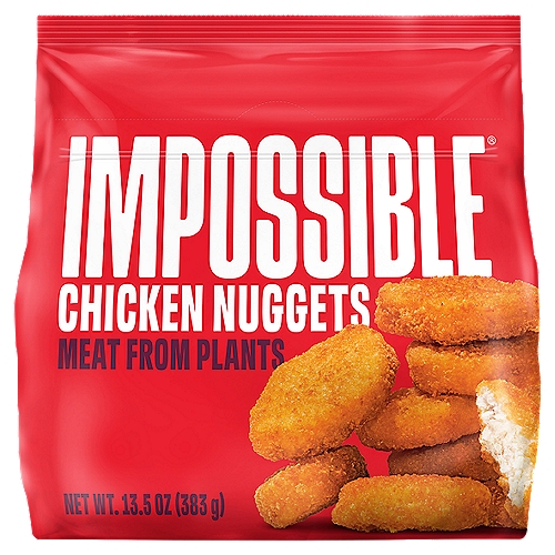 Impossible Chicken Nuggets, 13.5 oz
60% Less Saturated Fat than the Leading Chicken Nuggets*
*The leading chicken nuggets contain 4g of saturated fat while Impossible Chicken Nuggets made from plants contain 1.5g of saturated fat per 95g.