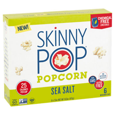 Skinny Pop Popcorn, Sea Salt, Microwave Bags 6 Ea, Popping Corn