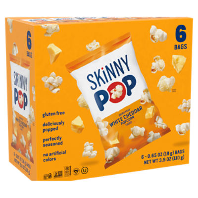 Skinny Pop Dairy Free White Cheddar Popcorn, 0.65 oz, 6 count
