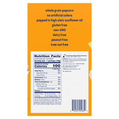 Skinny Pop Dairy Free White Cheddar Popcorn, 0.65 oz, 6 count