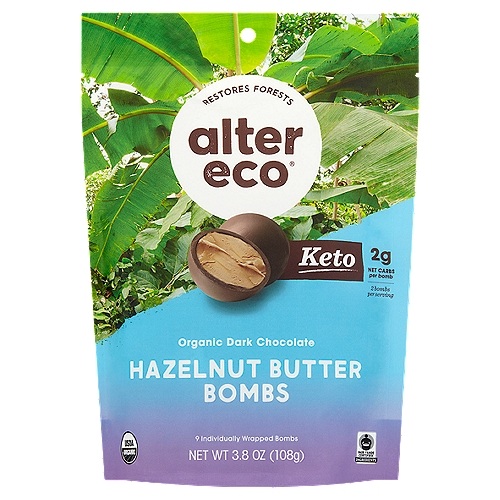 Alter Eco Keto Organic Dark Chocolate Hazelnut Butter Bombs, 9 count, 3.8 oz
Net Carbs = Total carbs - Dietary fiber - Sugar alcohol