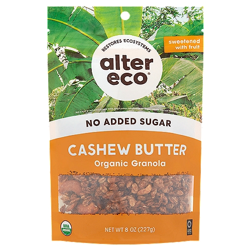Alter Eco No Added Sugar Cashew Butter Organic Granola, 8 oz
Crunchy, mouthwatering, flavorful. This granola was made with no added sugars or artificial ingredients, and the oats inside help regenerate the land. Satisfy your mind, body, soul, and planet with the cleanest, greenest granola on earth!
