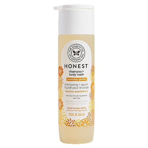 The Honest Co. Everyday Gentle Sweet Orange Vanilla Shampoo + Body Wash, 10.0 fl oz
A gentle 2-in-1 shampoo + body wash was formulated to soothe and cleanse hair and skin. Made with a blend of orange and vanilla extracts, plus coconut oil.

Made without
✘ SES/SLES
✘ Phthalates
✘ Parabens
✘ Synthetic Fragrances
✘ Dyes
✘ Formaldehyde Donors