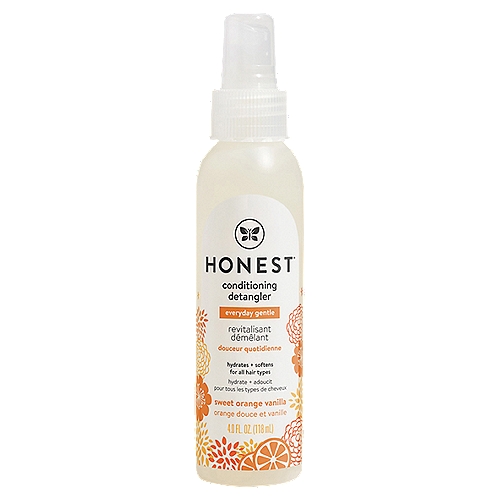The Honest Co. Everyday Gentle Sweet Orange Vanilla Conditioning Detangler, 4.0 fl oz
Leave-in conditioning spray that helps add softness & shine with argan oil, shea butter, jojoba & quinoa proteins. Helps calm cowlicks and eliminate fly-aways!
