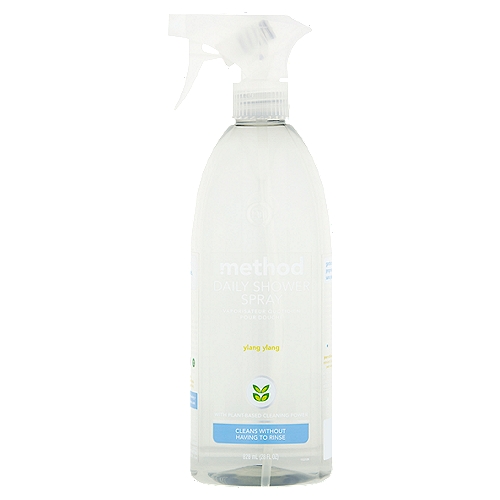 Method Ylang Ylang Daily Shower Spray, 28 fl oznKeep your shower clean without gloves, or even pants.nnA spray per day keeps the scrubbing awaynEffortlessly maintain the shine on your shower with plant-based cleaning power. Our biodegradable formula dissolves and helps prevent soap scum, and keeps doors + tiles gleaming, just spray after you shower, no squeegee, no rinsing, no effort required - if you don't count exercising your trigger finger.