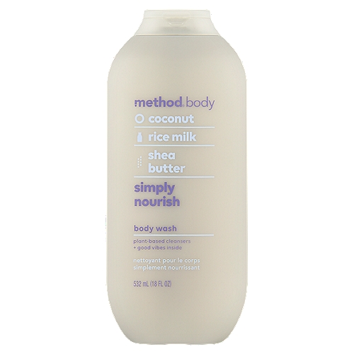 Method Body Simply Nourish Body Wash, 18 fl oz
Take Care
Need some nurturing? Infused with coconut, rice milk + shea butter, this nourishing body wash is packed with goodness, leaving skin feeling moisturized + smelling like sweet comfort.