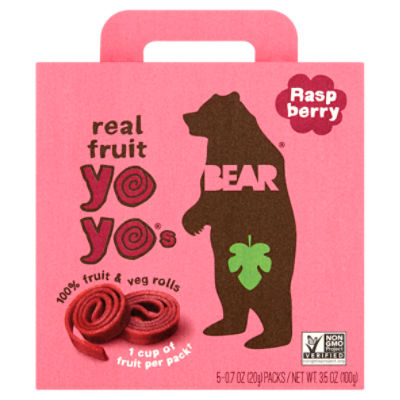 BEAR Fruit Rolls, 5 packs of 2 Rolls per Box - Healthy Fruit Snack,  Raspberry Flavour, 100 gram