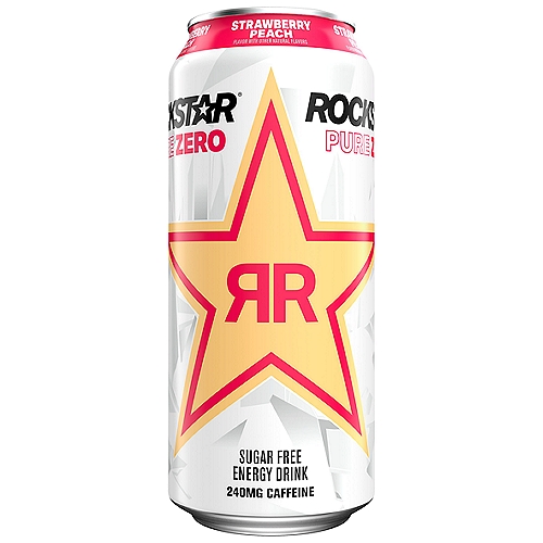 Rockstar Pure Zero Sugar Free Strawberry Peach Flavor Energy Drink, 16 fl oz
