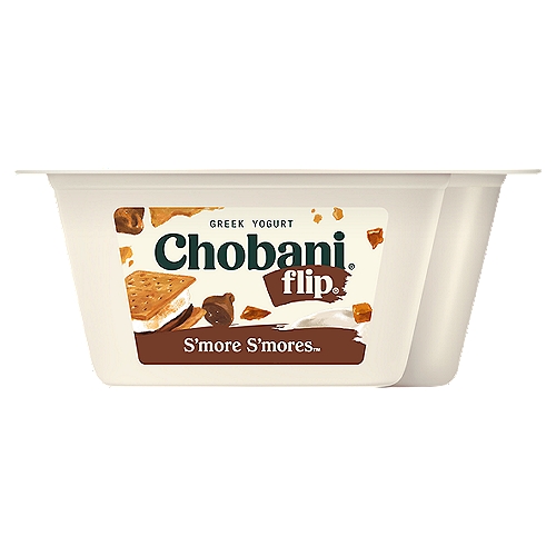 Chobani Flip Greek Yogurt S'more S'mores Greek Yogurt, 4.5 oz
Sweet Vanilla Low-Fat Greek Yogurt with Honey Graham Crackers, Milk Chocolate & Toasted Sugar Bits

6 live and active cultures: S. Thermophilus, L. Bulgaricus, L. Acidophilus, Bifidus, L. Casei, and L. Rhamnosus. Made with milk from cows not treated with rBST. Milk from rBST-treated cows is not significantly different.