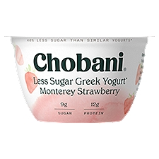 Chobani Monterey Strawberry Less Sugar Reduced Fat Greek Yogurt, 5.3 oz