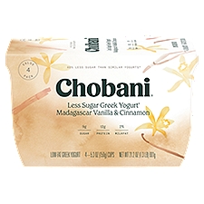 Chobani Madagascar Vanilla & Cinnamon Less Sugar Greek Yogurt Value Pack, 5.3 oz, 4 count
