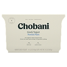 Chobani Non-Fat Plain Greek Yogurt Value Pack, 5.3 oz, 4 count, 21.2 Ounce