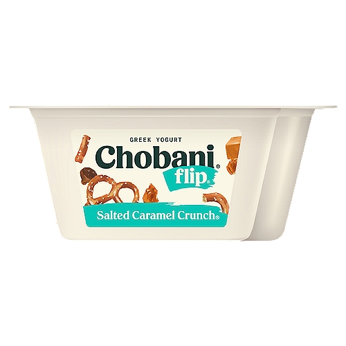 Chobani Flip Salted Caramel Crunch Greek Yogurt, 4.5 oz
Caramel Low-Fat Greek Yogurt with Pretzels, Milk Chocolate & Toffee Pieces

6 live and active cultures: S. Thermophilus, L. Bulgaricus, L. Acidophilus, Bifidus, L. Casei, and L. Rhamnosus. Made with milk from cows not treated with rBST. Milk from rBST-treated cows is not significantly different.