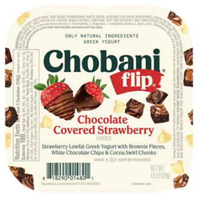 Chobani Flip Chocolate Covered Strawberry Flavored Lowfat Greek Yogurt, 4.5 oz, 4.5 Ounce