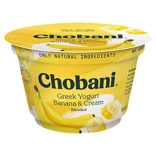 Chobani Banana & Cream Blended Greek Yogurt, 5.3 oz
No rBST*
*Milk from rBST-treated cows is not significantly different.

6 live and active cultures: S. Thermophilus, L. Bulgaricus, L. Acidophilus, Bifidus, L. Casei, and L. Rhamnosus.